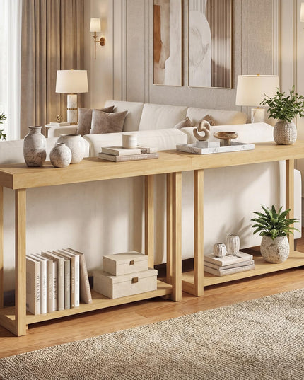 Giantex Console en bois massif à 2 niveaux avec cadre en bois de teck et étagère de rangement (46" x 12" x 32")