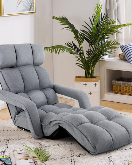 Giantex Foldable Lazy Sofa Bed, 6-Position Adjustable Floor Chair Chaise Lounge with Armrest and Footrest (Gray)