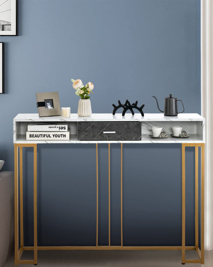 Giantex Console Table with Drawer - Sofa Side Table with Anti-Toppling Device & Adjustable Foot Pads