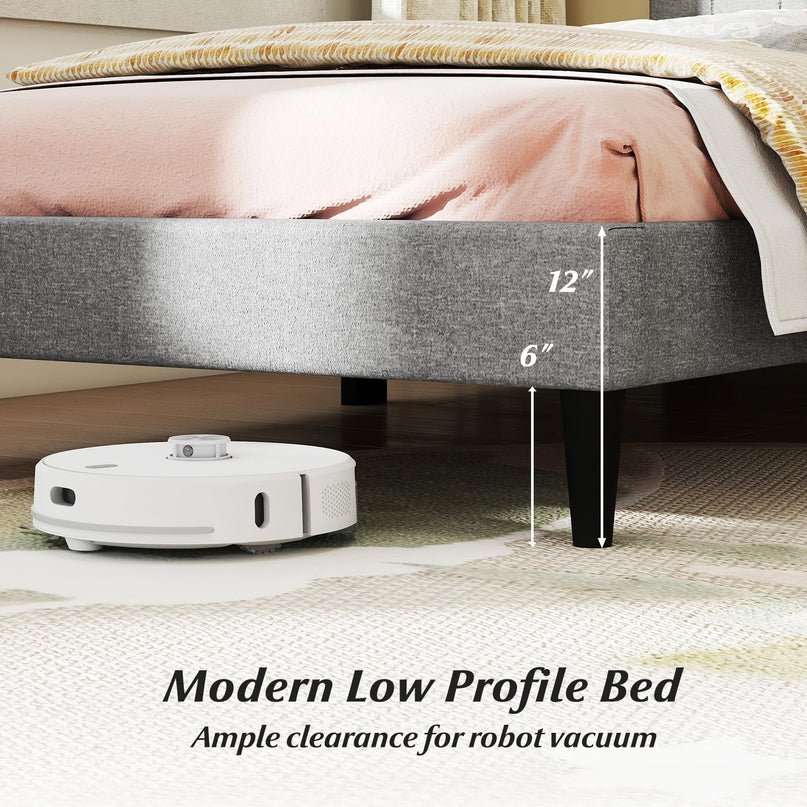 Giantex Modern Platform Bed with Linen Fabric Geometric Headboard | No Box Spring Needed