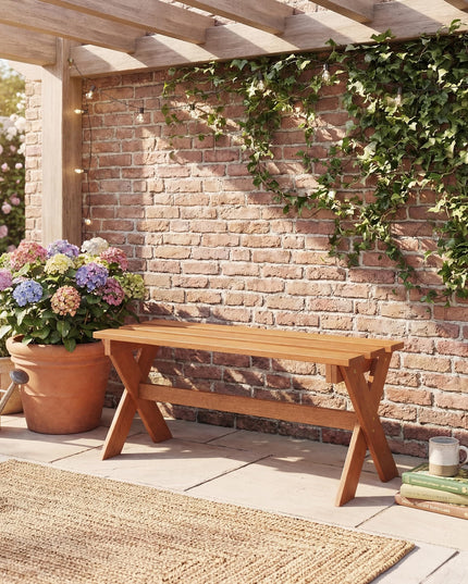 Giantex 36" Wood Outdoor Backless Patio Bench with Slatted Seat & Solid Wood Frame