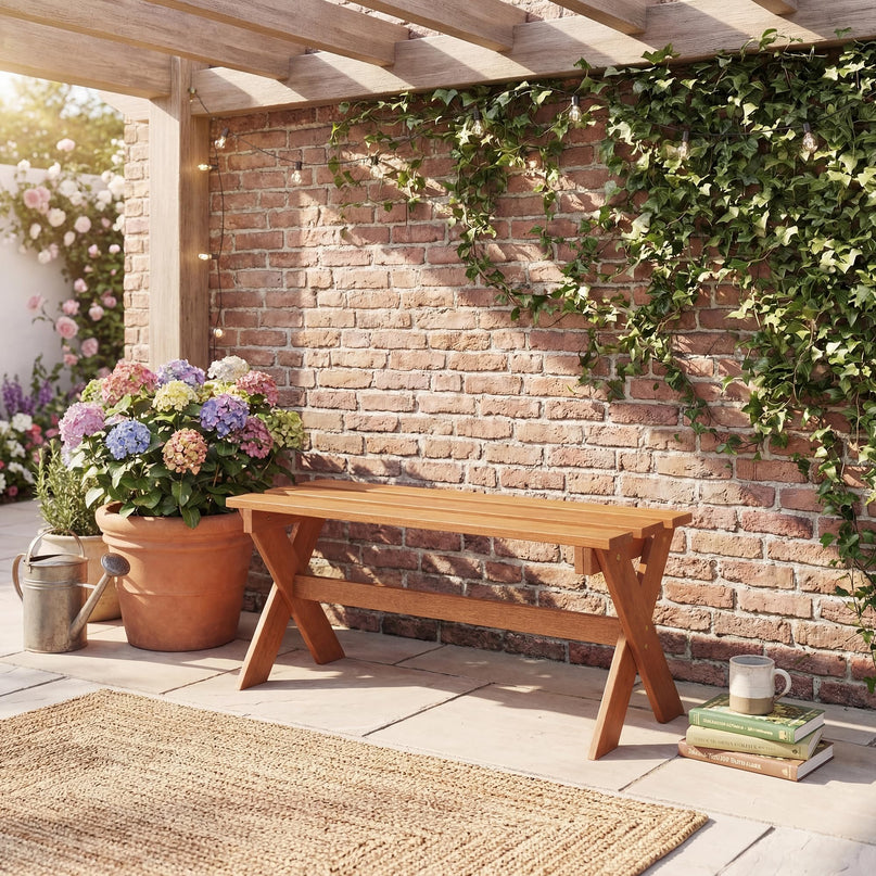 Giantex 36" Wood Outdoor Backless Patio Bench with Slatted Seat & Solid Wood Frame