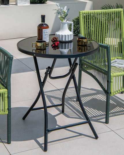 Giantex 23 Inch Round Bistro Table, Patio Folding Cocktail Table with Tempered Glass Tabletop