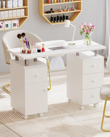 Giantex Nail Desk Manicure Table - Nail Table Station with Electric Dust Collector, 4 Drawers, Storage Cabinet