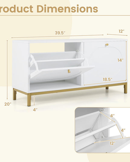 Banc de rangement pour chaussures Giantex de 39,5 po de large avec 2 tiroirs basculants