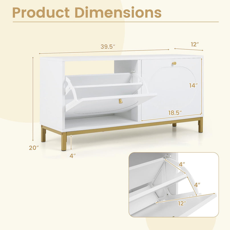 Banc de rangement pour chaussures Giantex de 39,5 po de large avec 2 tiroirs basculants