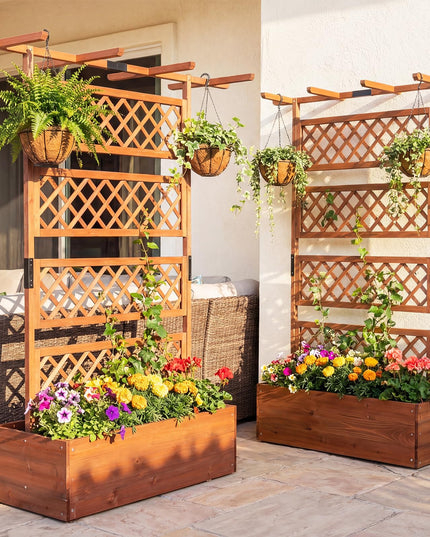 Giantex Raised Garden Bed with Trellis 1/2 Pack 72'' Wooden Planter Box(60"Lx22”Wx 72"H)