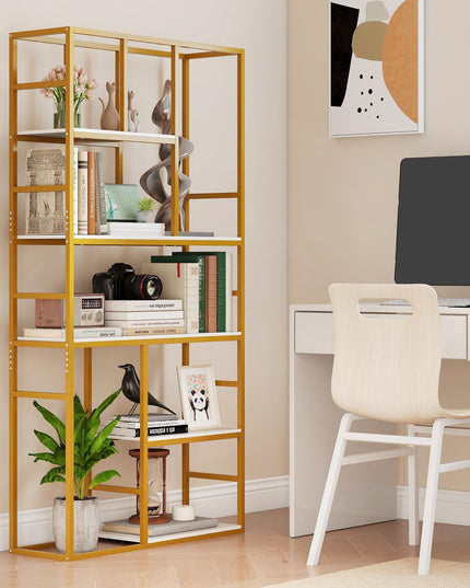 Giantex 5-Tier Bookshelf | 71" Freestanding Golden Bookcase with Open Storage Shelves