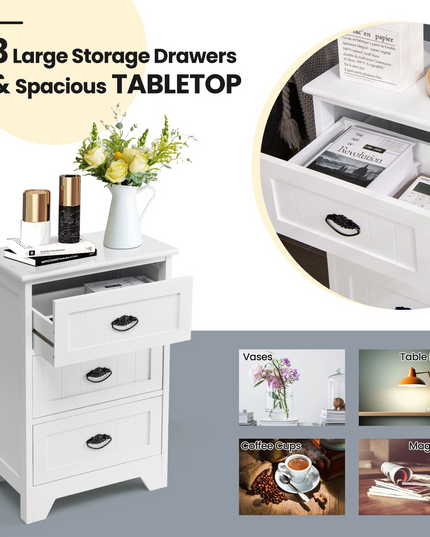 Giantex Nightstand with 3 Drawers, Bedside Table