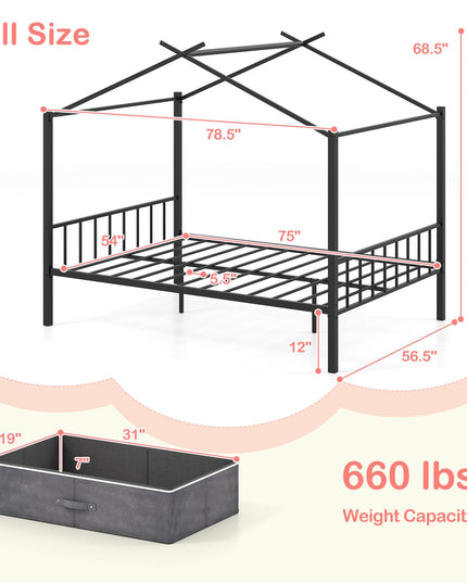 Giantex Metal Montessori Full Size House Bed with 2 Storage Drawers Noise Free