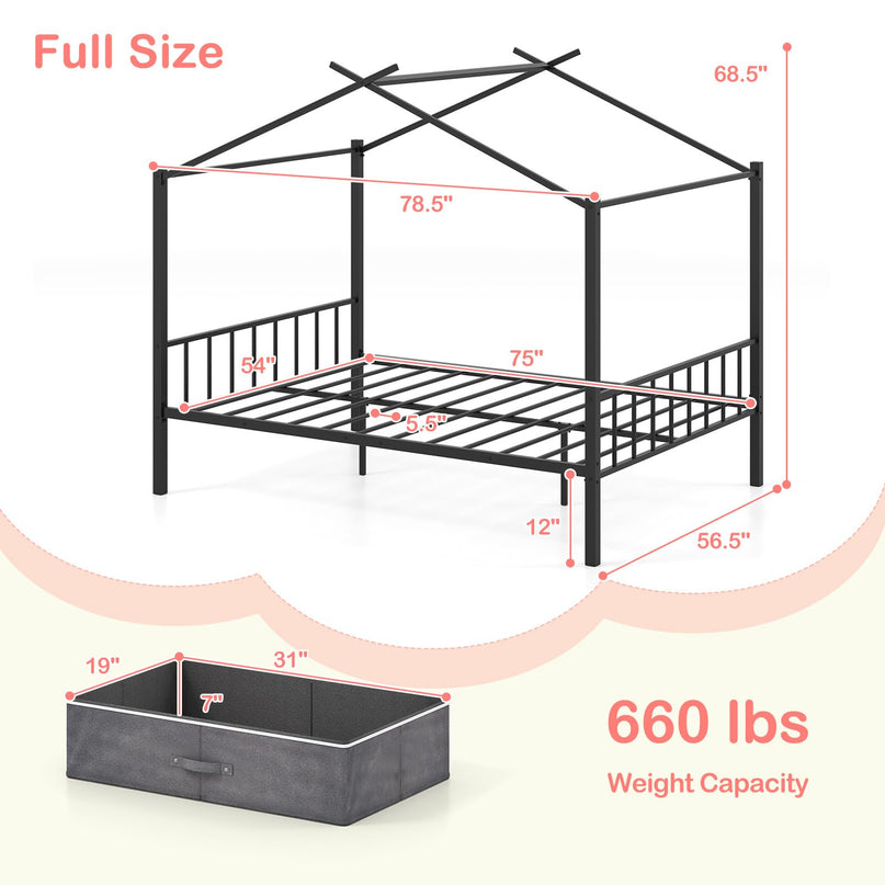 Giantex Metal Montessori Full Size House Bed with 2 Storage Drawers Noise Free
