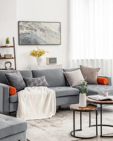 Giantex 97" Large Couch, 3 Seat Sectional Sofa Set, L-Shaped Modular Sleeper with Chaise Lounge & USB Port & Socket