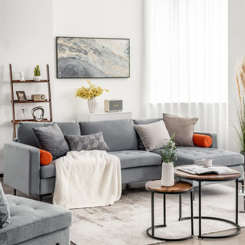 Giantex 97" Large Couch, 3 Seat Sectional Sofa Set, L-Shaped Modular Sleeper with Chaise Lounge & USB Port & Socket