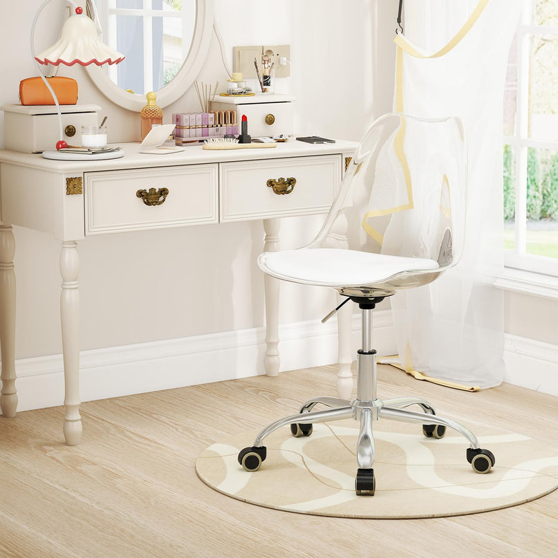 Giantex Acrylic Clear Desk Chair with PU Leather Cushion