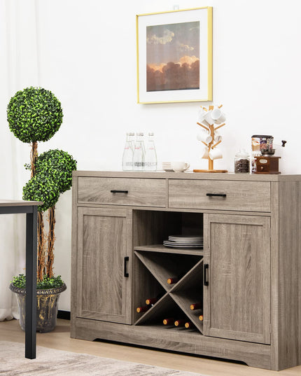 Giantex Buffet Cabinet, Farmhouse Sideboard with 2 Large Storage Drawers, Detachable Wine Rack(Gray)