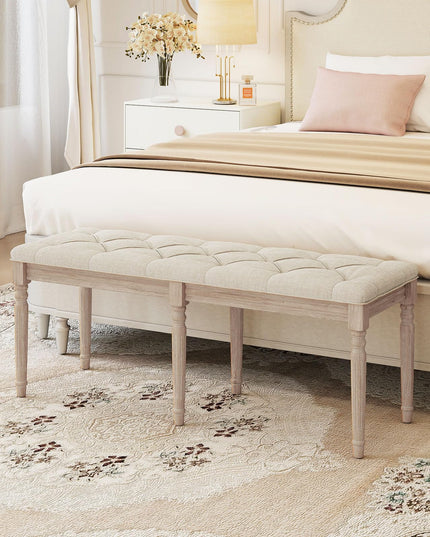 Giantex 47.5-inches Button-Tufted Table Bench with Carved Rubber Wood Legs