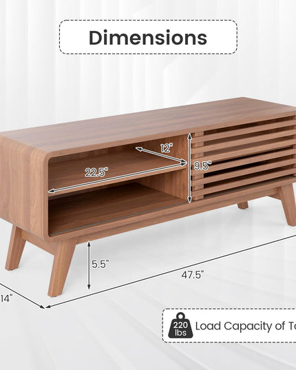 Meuble TV Giantex avec placard de rangement, porte coulissante et étagères réglables pour téléviseur de 50/55 pouces