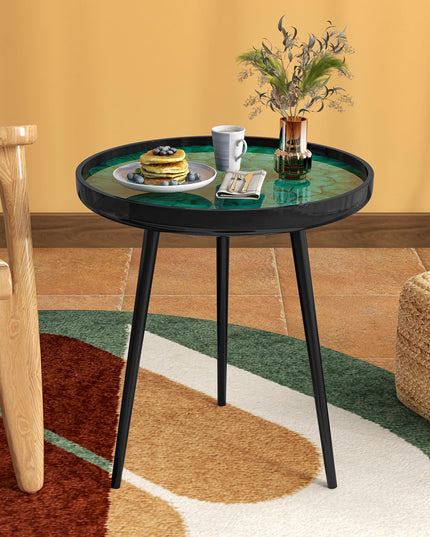 Giantex Outdoor Side Table, Round End Table with Epoxy Resin Finish