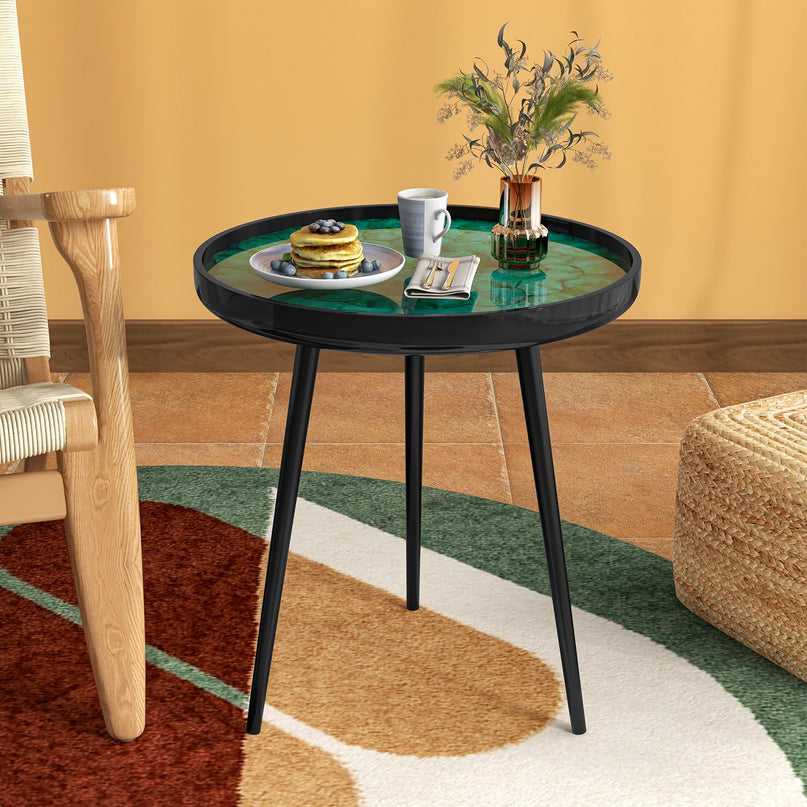 Giantex Outdoor Side Table, Round End Table with Epoxy Resin Finish