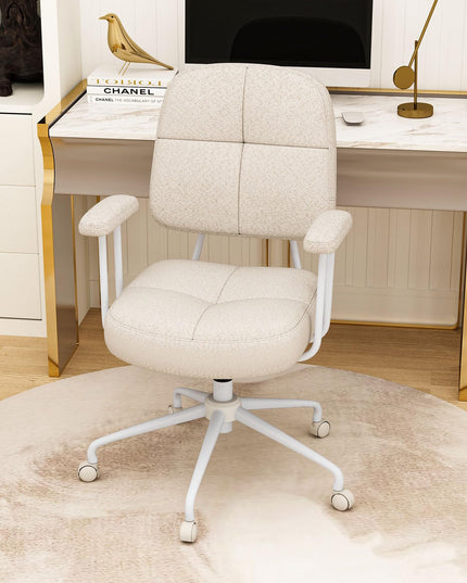 Giantex Mid Century Modren Office Chair, Faux Fur Desk Chair w/Armrest & Mid Back