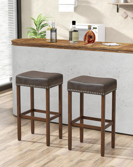 Giantex Bar Stools, Saddle-Shaped Kitchen Stools, PU Leather Bar Height Saddle Stools w/Footrests