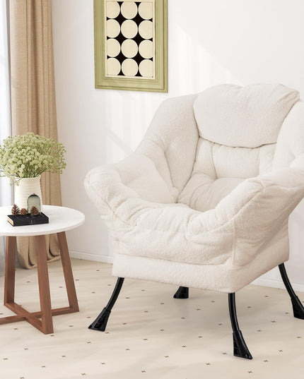 Giantex Set of 1/2 Lazy Chairs, Modern Sherpa Accent Chair w/Upholstered Single Sofa Chair w/Armrests & Side Pocket