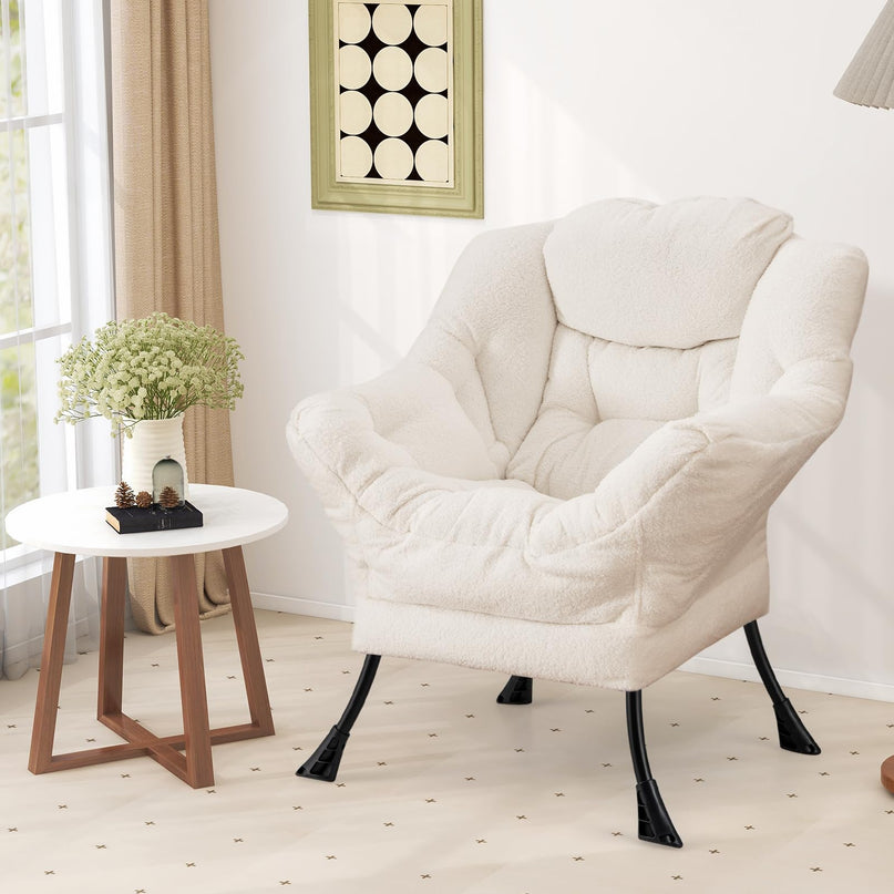 Giantex Set of 1/2 Lazy Chairs, Modern Sherpa Accent Chair w/Upholstered Single Sofa Chair w/Armrests & Side Pocket