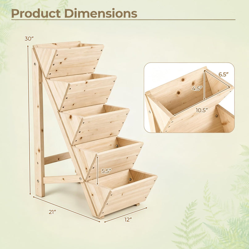 Giantex 5-Tier Wooden Freestanding Vertical Raised Garden Bed (1/2)
