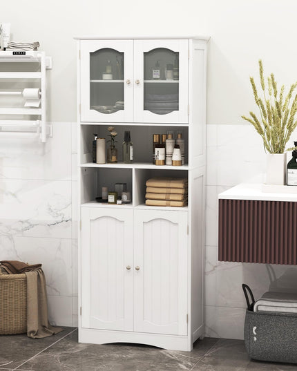 Giantex 58.5" Tall Storage Cabinet - Pantry Cabinet with Tempered Glass Doors, Adjustable Shelves