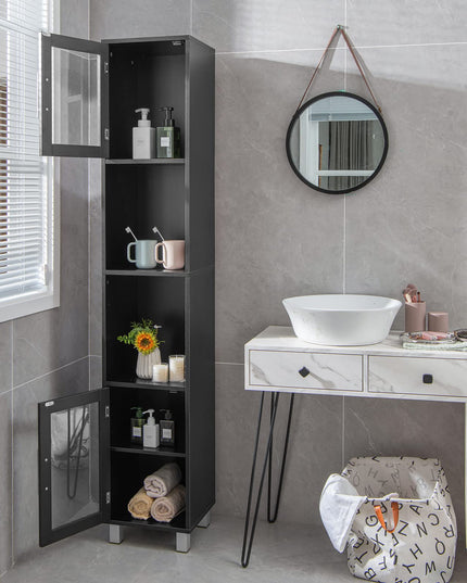 Tall Bathroom Cabinet, Home Bedroom Living Room Wood Linen Storage Cabinet Free Standing