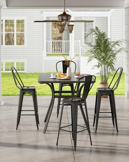Giantex Metal Bar Stools Set of 4, 30" High Back Bar Height Chairs w/Footrest & Removable Backrest