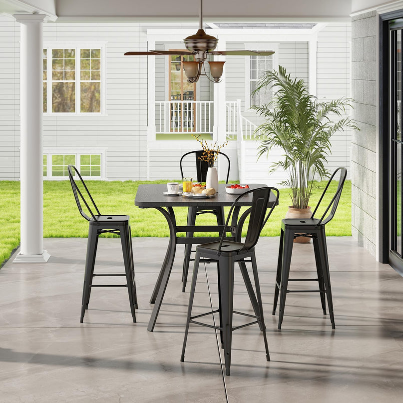 Giantex Metal Bar Stools Set of 4, 30" High Back Bar Height Chairs w/Footrest & Removable Backrest
