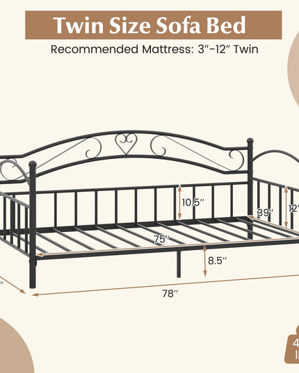 Giantex Metal Twin Daybed with Stylish Headboard & 12 Metal Slats Support for Living Room