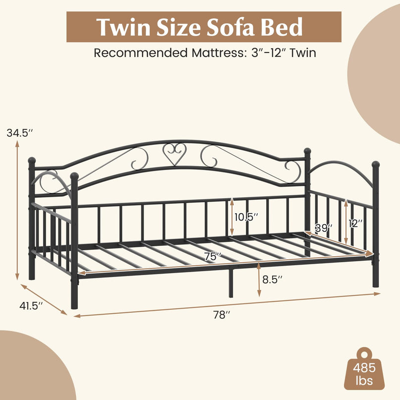 Giantex Metal Twin Daybed with Stylish Headboard & 12 Metal Slats Support for Living Room