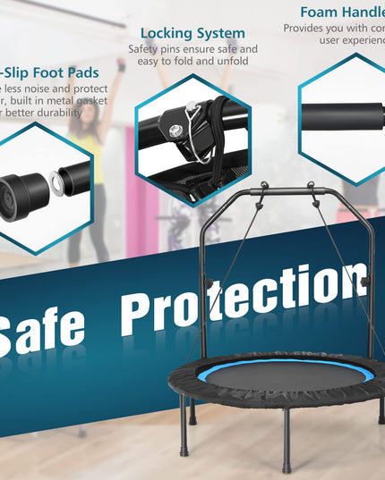 40" Foldable Indoor and Outdoor Mini Fitrness Trampoline with Adjustable Handle