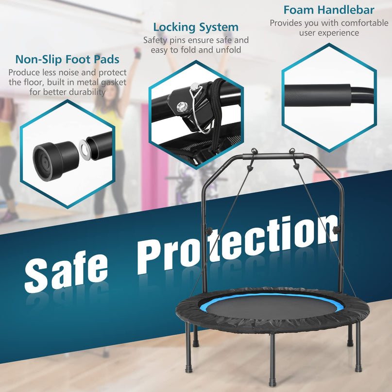 40" Foldable Indoor and Outdoor Mini Fitrness Trampoline with Adjustable Handle
