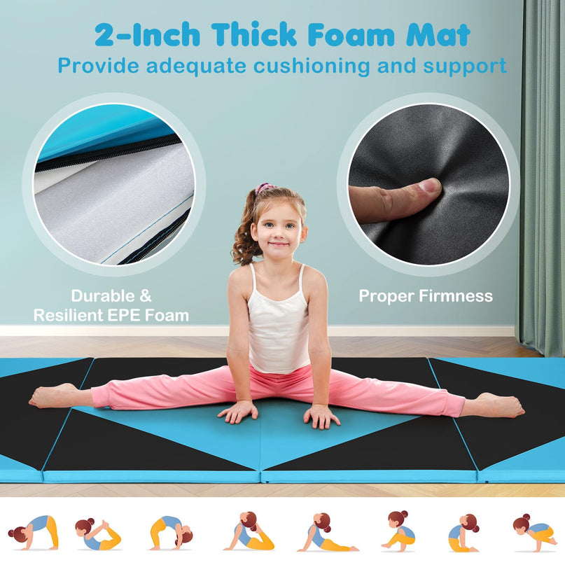 Giantex 4'x10' Gymnastics Mat, 2" Thick Folding Tumbling Mat with Carrying Handles