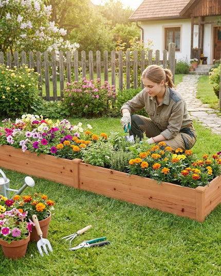 GIANTEX 95" Wooden Raised Garden Bed, Rectangular Planter Box(95” x 24” x 10”)