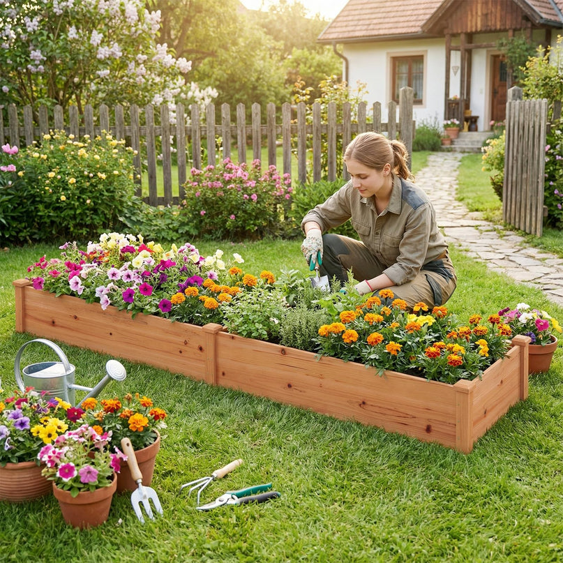 GIANTEX 95" Wooden Raised Garden Bed, Rectangular Planter Box(95” x 24” x 10”)