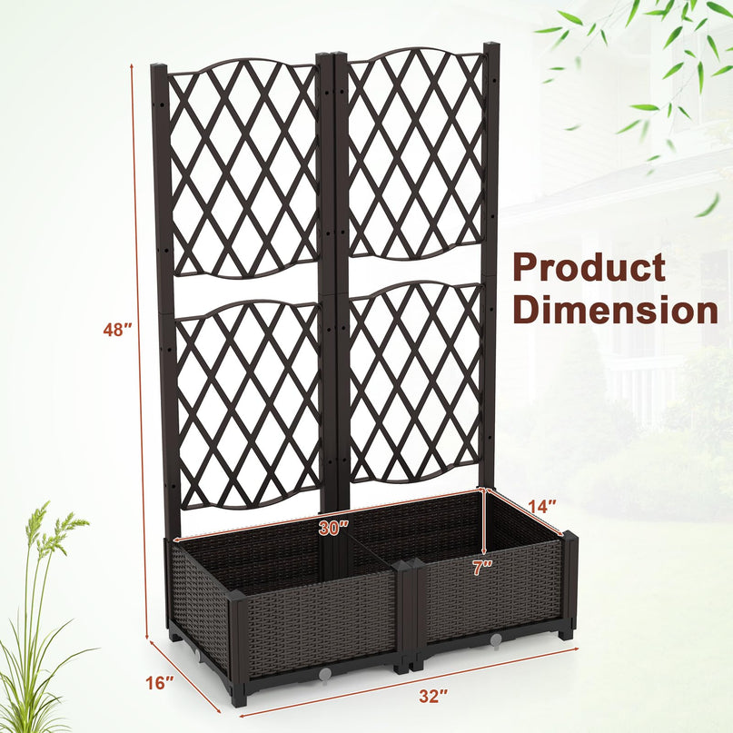 Lot de 2 jardinières surélevées Giantex avec treillis (32”L x 16”l x 48”H)