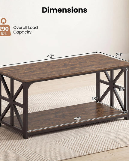 Giantex Farmhouse Coffee Table | 43" Center Table with Storage & X-Shaped Frames