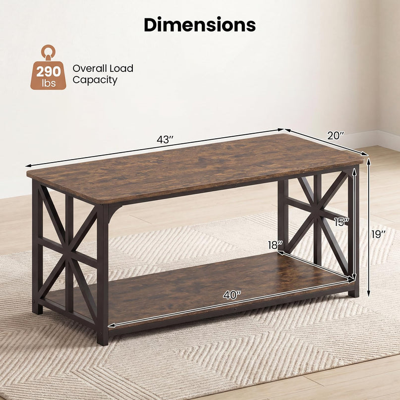 Giantex Farmhouse Coffee Table | 43" Center Table with Storage & X-Shaped Frames