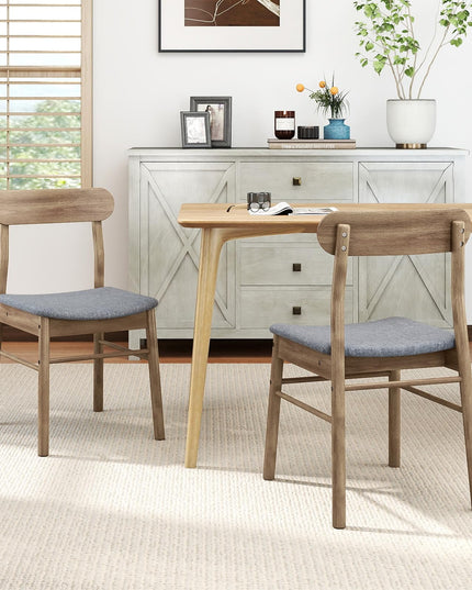 Giantex Fabric Upholstered Wooden Dining Chairs Set w/Padded Curved Seat