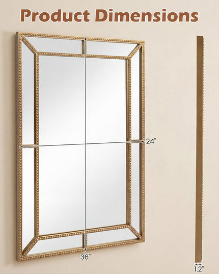 CHARMAID Gold Beaded Wall Mirror | Decorative Vanity Mirrors for Bathroom
