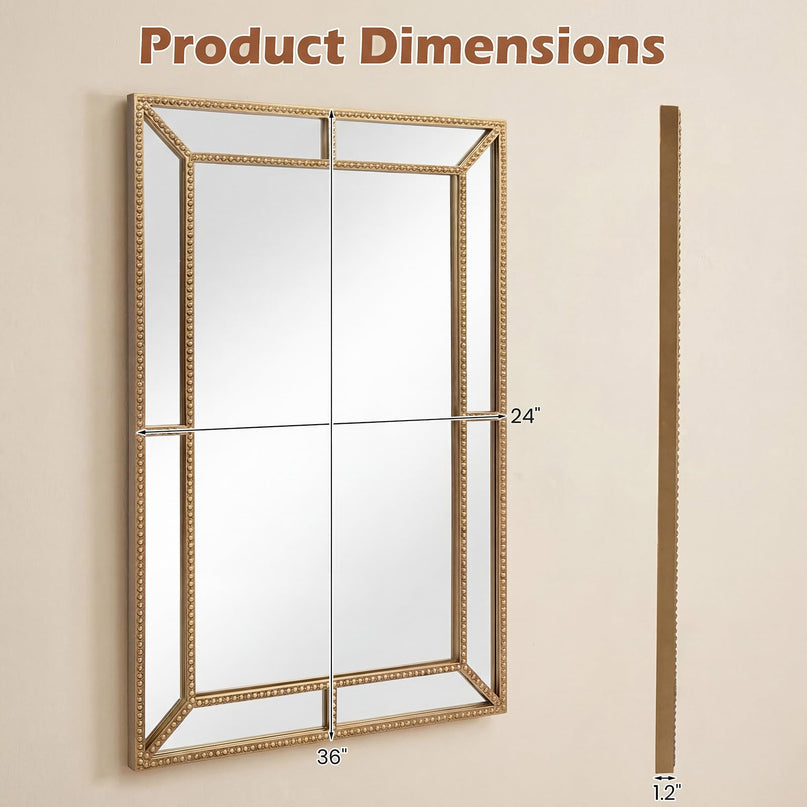 CHARMAID Gold Beaded Wall Mirror | Decorative Vanity Mirrors for Bathroom