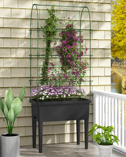 Giantex Raised Garden Bed with Climbing Trellis, Self-Watering Elevated Planter