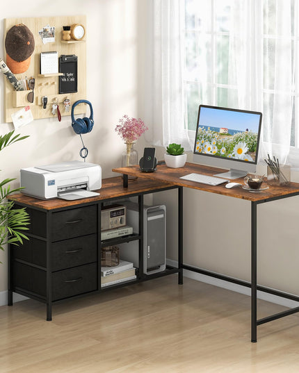 Giantex L Shaped Computer Desk with Drawers
