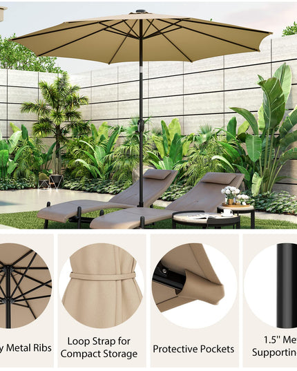 Giantex 10 ft Patio Umbrella with 112 Solar Lights, Outdoor Table Market Umbrellas with 8 Ribs