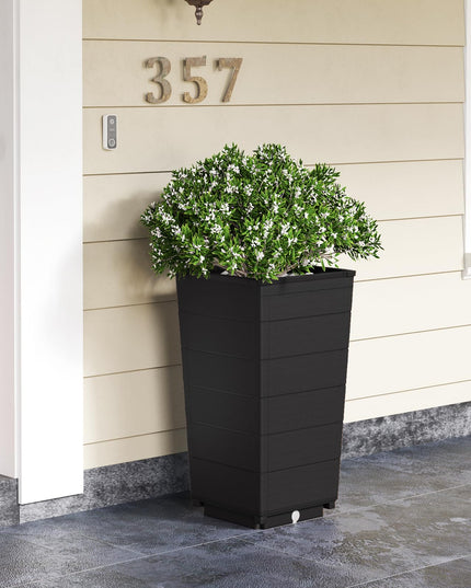Giantex Set of 2 Outdoor Flower Pot, 23" Tall Planters with Drainage Hole, Self-Watering Tray