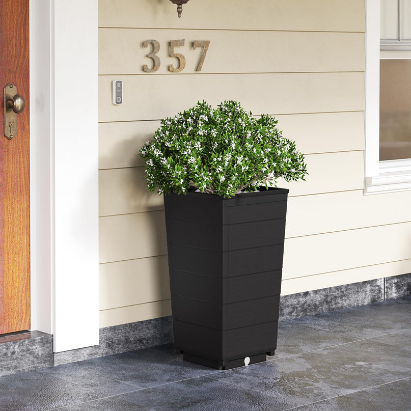 Giantex Set of 2 Outdoor Flower Pot, 23" Tall Planters with Drainage Hole, Self-Watering Tray